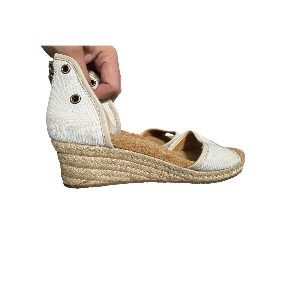 UGG Canvas Espadrille Wedge Sandals Cream Cork Jute Sz 7 Back Zip Open Toe